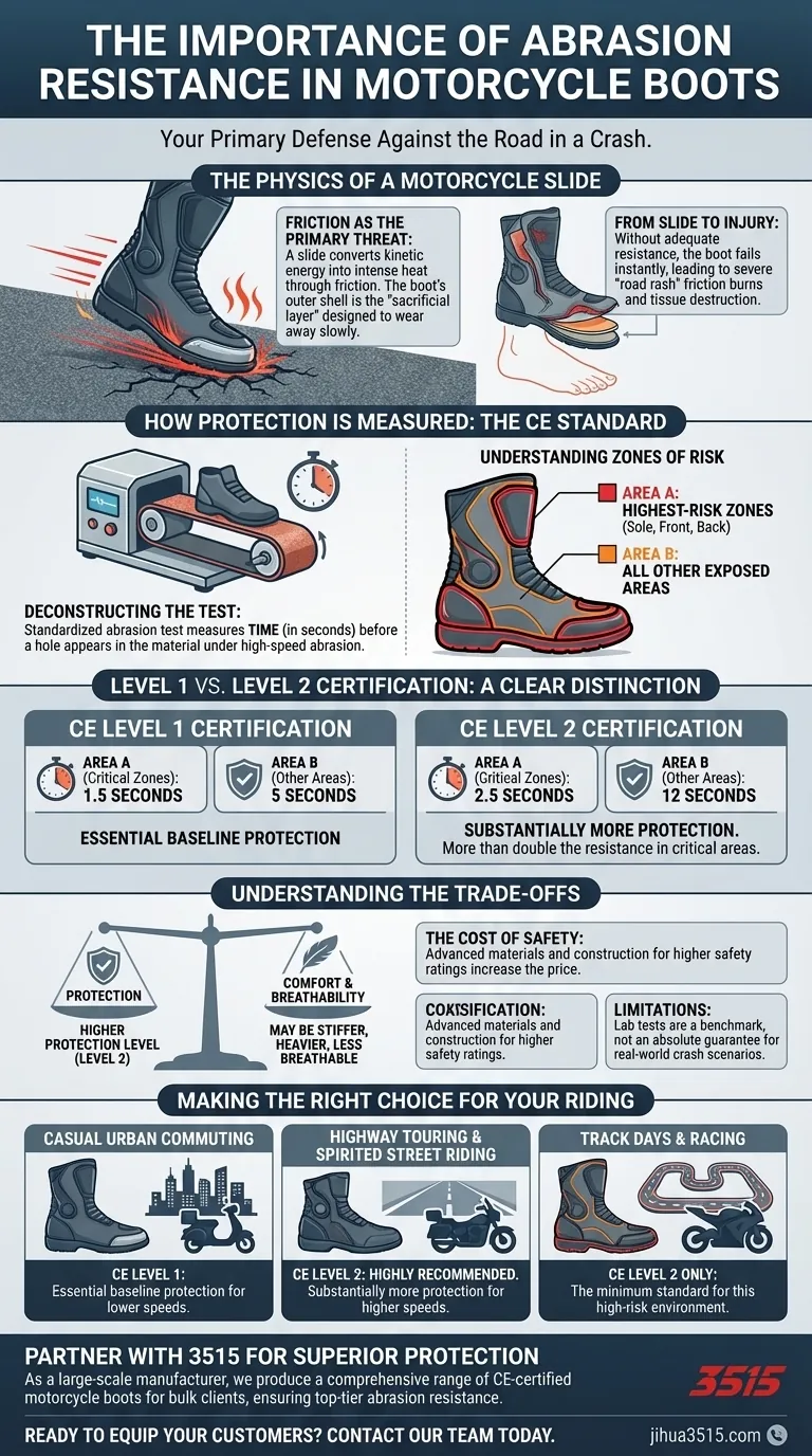 Pourquoi la résistance à l'abrasion est-elle importante pour les bottes de moto ? Le standard de sécurité critique expliqué Guide Visuel