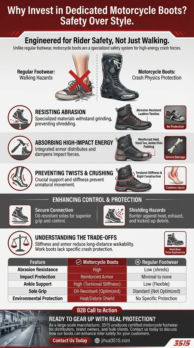 Why should riders invest in dedicated motorcycle boots? Engineered for Crash Protection, Not Just Walking Visual Guide