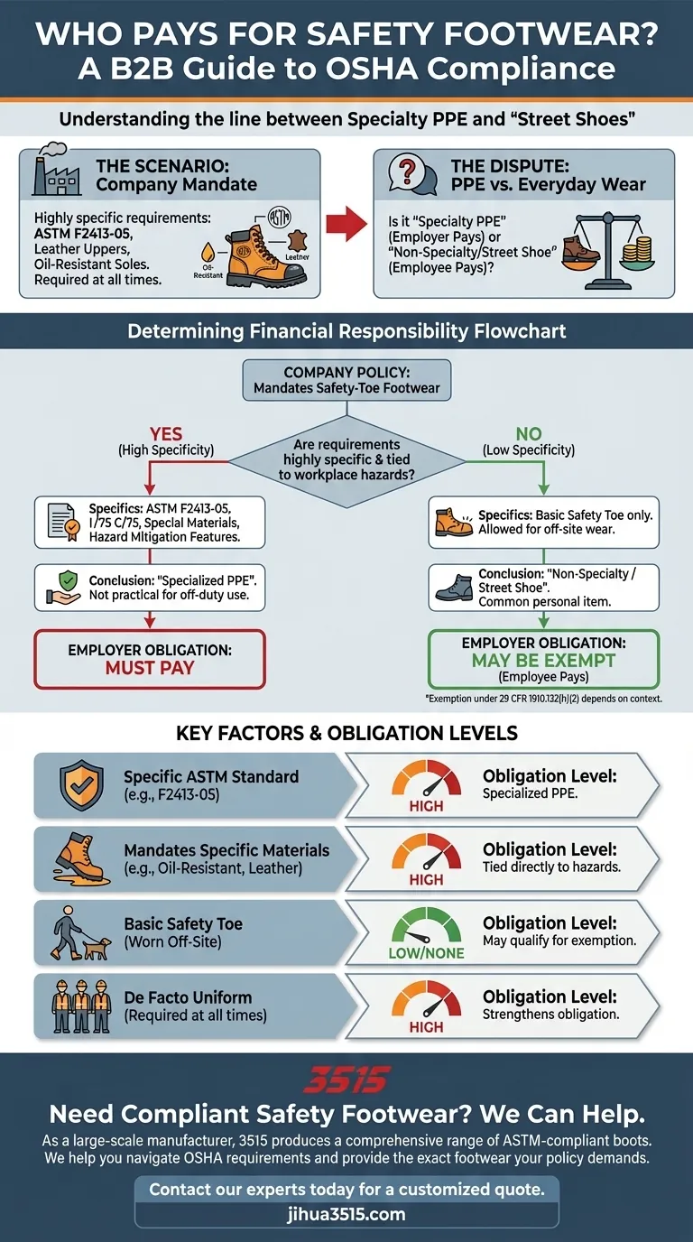 안전 토 보호 신발과 관련된 서신에서 설명하는 시나리오는 무엇입니까? 고용주 지불 의무 이해 시각적 가이드