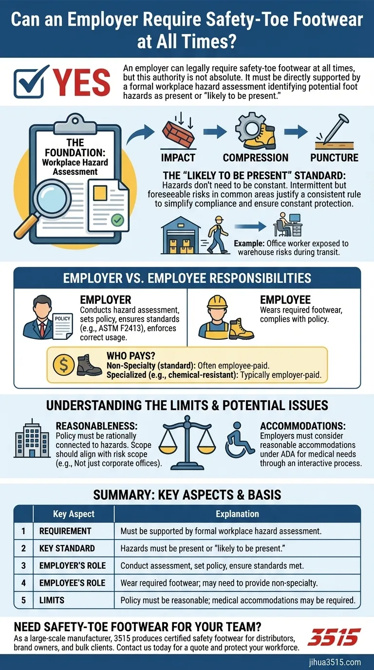 ¿Puede un empleador exigir calzado de seguridad con puntera en todo momento? La base legal explicada Guía Visual