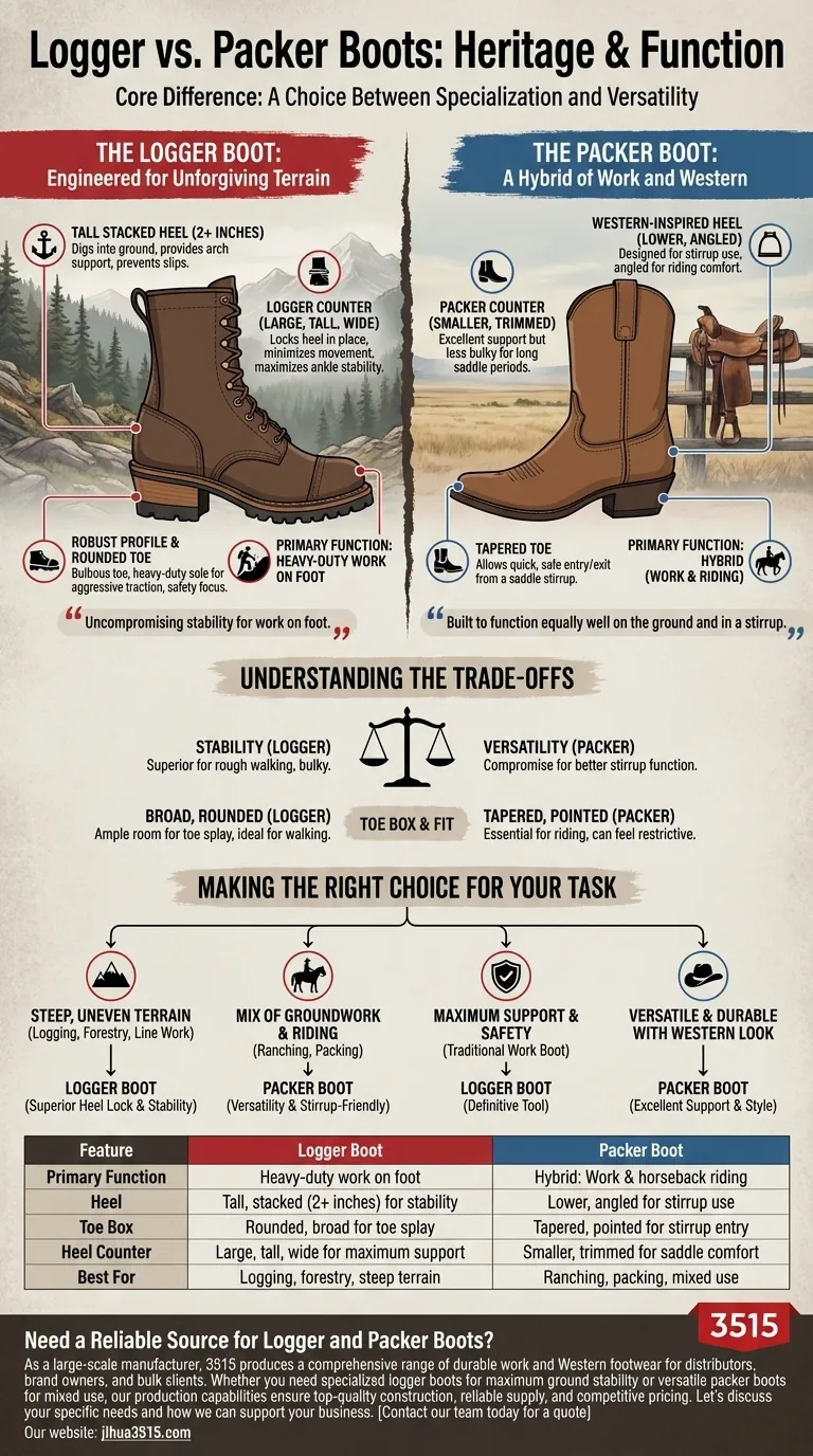 Qual é a diferença entre uma bota logger e uma bota packer? Escolha o calçado de trabalho e Western certo Guia Visual