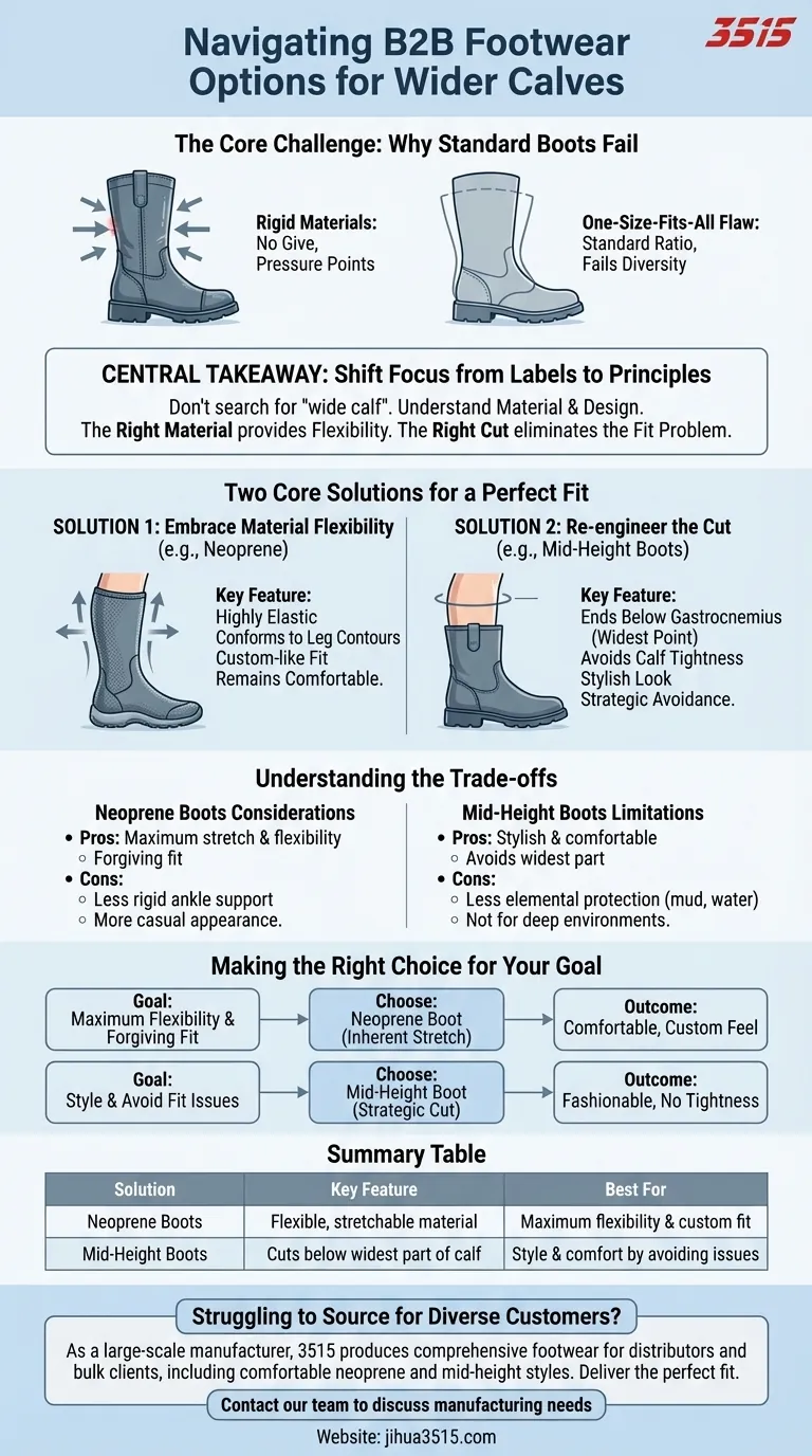 Quelles sont les options disponibles pour les personnes ayant des mollets plus larges ? Trouvez la coupe parfaite avec des bottes flexibles et de hauteur moyenne Guide Visuel