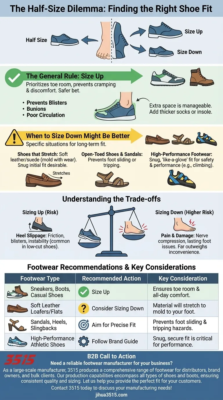 Que dois-je faire si je chausse un demi-point ? Trouvez votre pointure parfaite et évitez les douleurs aux pieds Guide Visuel