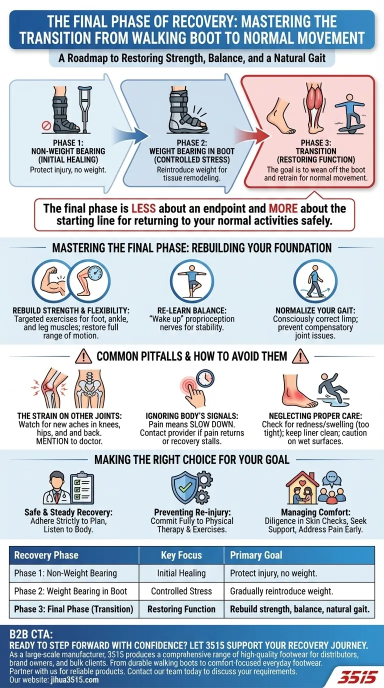 Qu'est-ce qui marque la phase finale de rétablissement avec une botte de marche ? Transition en toute sécurité vers un mouvement normal Guide Visuel