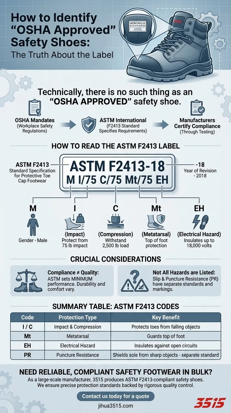 Come si può identificare se una scarpa antinfortunistica è approvata dall'OSHA? Decodificare l'etichetta ASTM per la conformità Guida Visiva