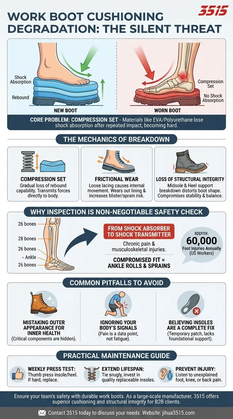 Comment l'amorti des bottes de travail se dégrade-t-il et pourquoi doit-il être vérifié ? Protégez vos pieds de l'usure cachée Guide Visuel