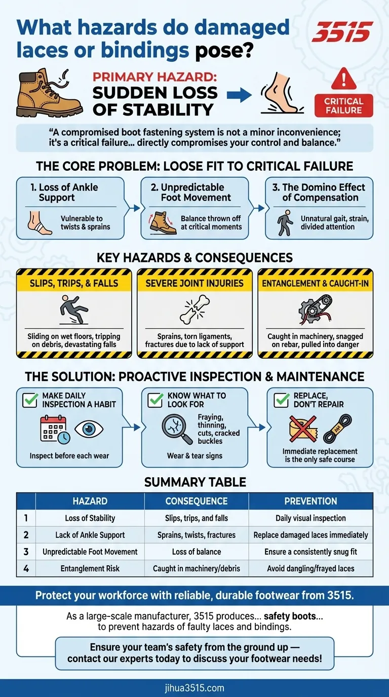 Quels dangers présentent les lacets ou les attaches endommagés ? Évitez les blessures coûteuses sur le lieu de travail Guide Visuel