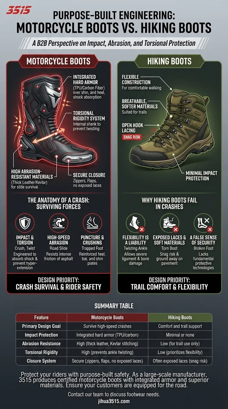 Comment les bottes de moto gèrent-elles les impacts et l'abrasion par rapport aux chaussures de randonnée ? Explication des différences critiques en matière de sécurité Guide Visuel
