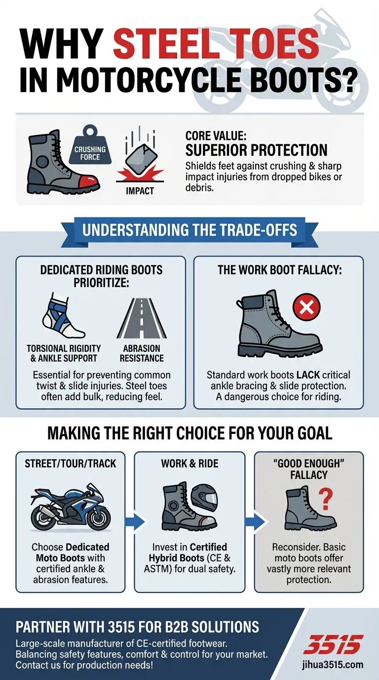 Por que as biqueiras de aço podem ser um recurso valioso em botas de motociclista? Equilibrando Proteção e Controle Guia Visual