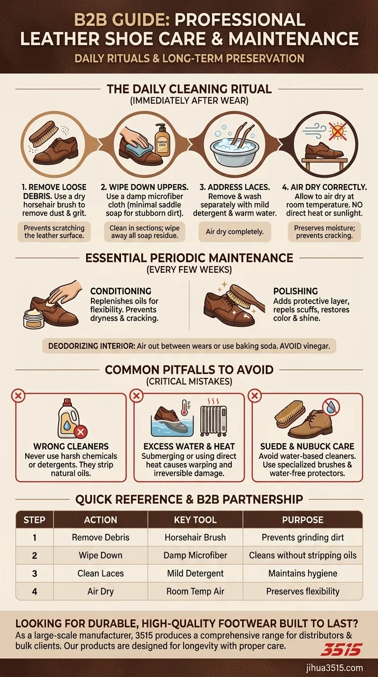 Comment nettoyer les chaussures en cuir après une utilisation quotidienne ? Un guide simple en 4 étapes pour la longévité Guide Visuel