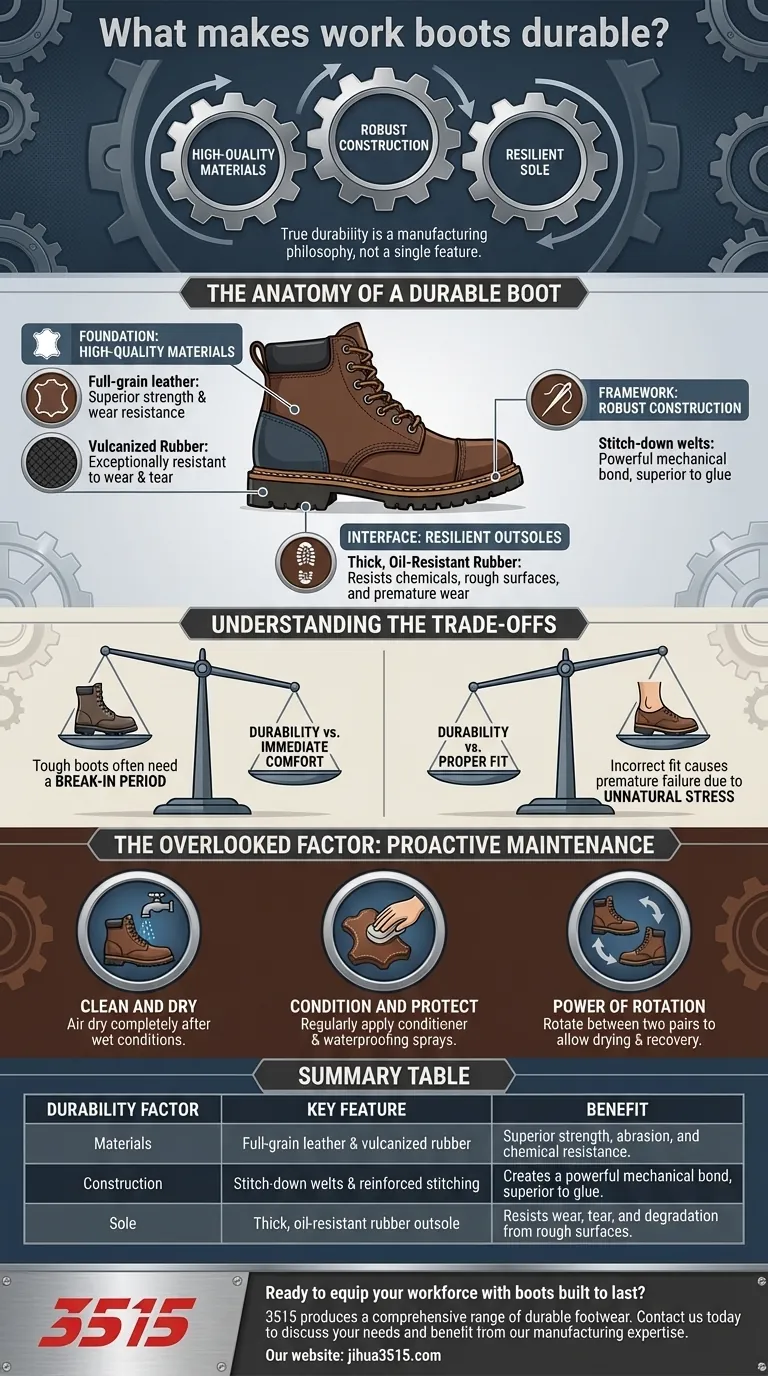 ما الذي يجعل أحذية العمل متينة؟ العوامل الرئيسية الثلاثة للأحذية طويلة الأمد دليل مرئي