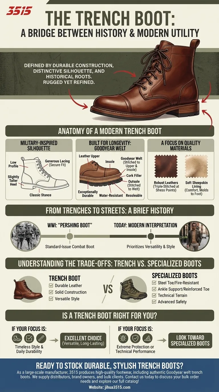 Quelles sont les caractéristiques des bottes de tranchée ? Découvrez des chaussures durables d'inspiration militaire Guide Visuel