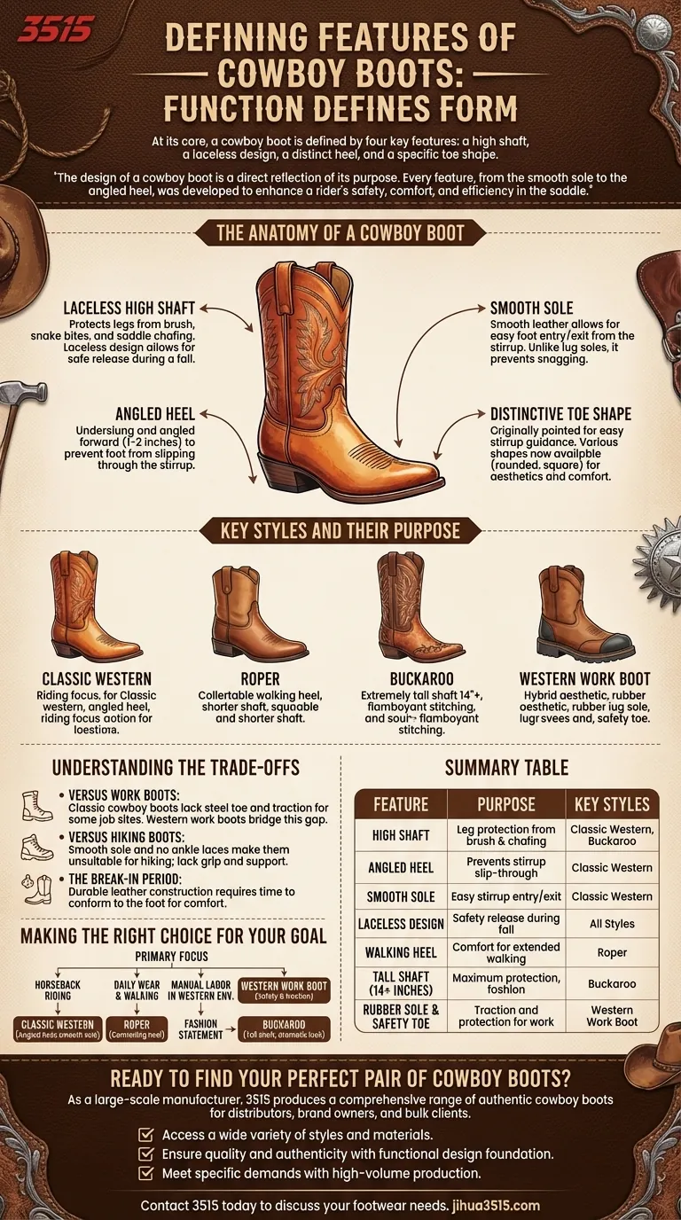 Quelles sont les caractéristiques distinctives des bottes de cowboy ? Découvrez l'ADN fonctionnel des chaussures western. Guide Visuel