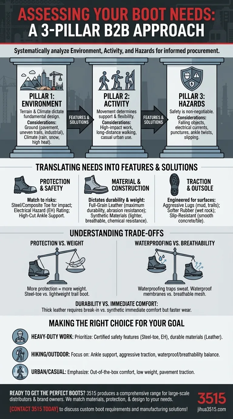 環境と使用状況に基づいて、ブーツのニーズをどのように評価すべきですか？あなたにぴったりの一足を見つけましょう ビジュアルガイド