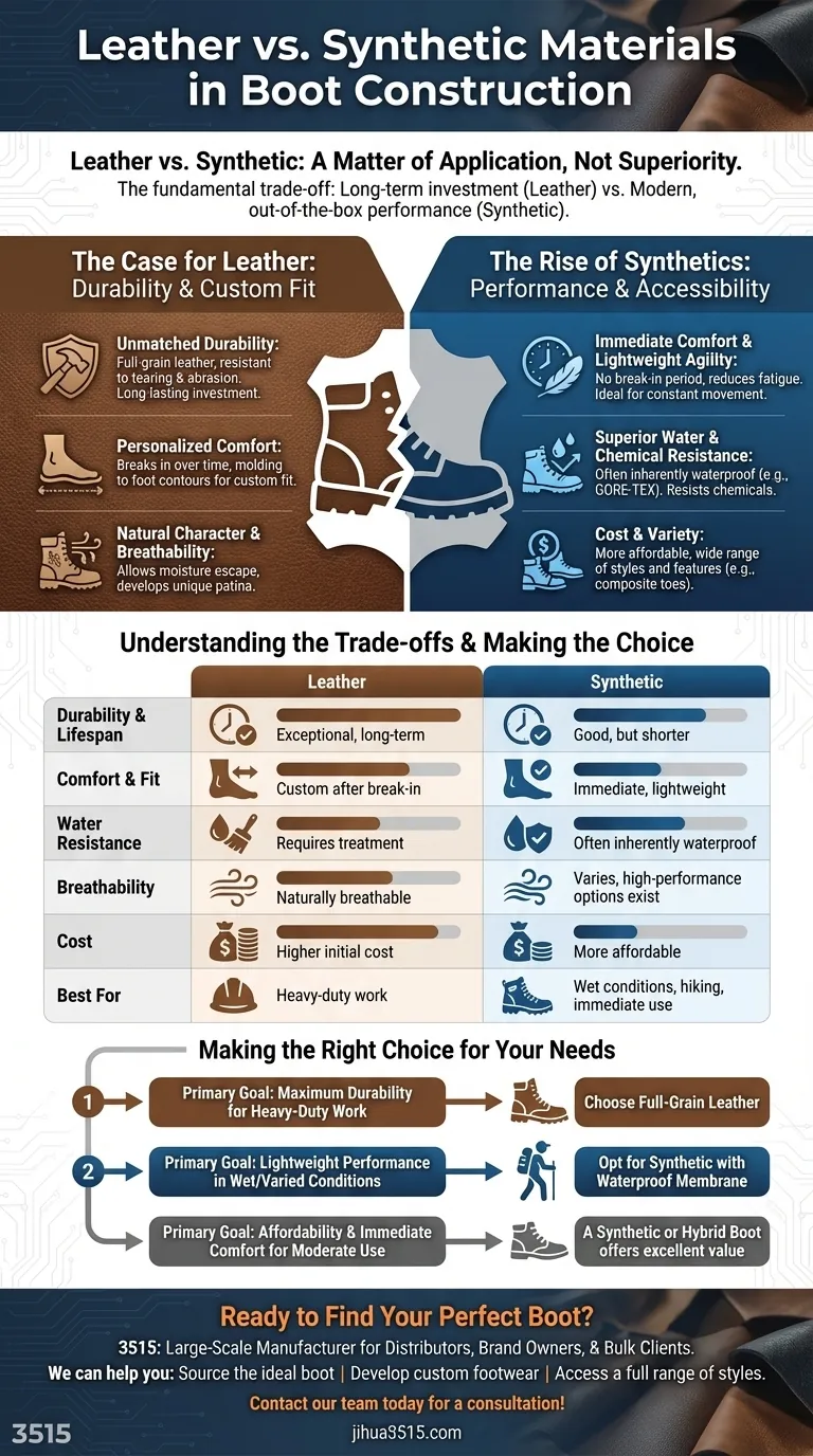 Comment les matériaux synthétiques se comparent-ils au cuir dans la fabrication des bottes ? Choisissez le bon matériau pour vos besoins Guide Visuel