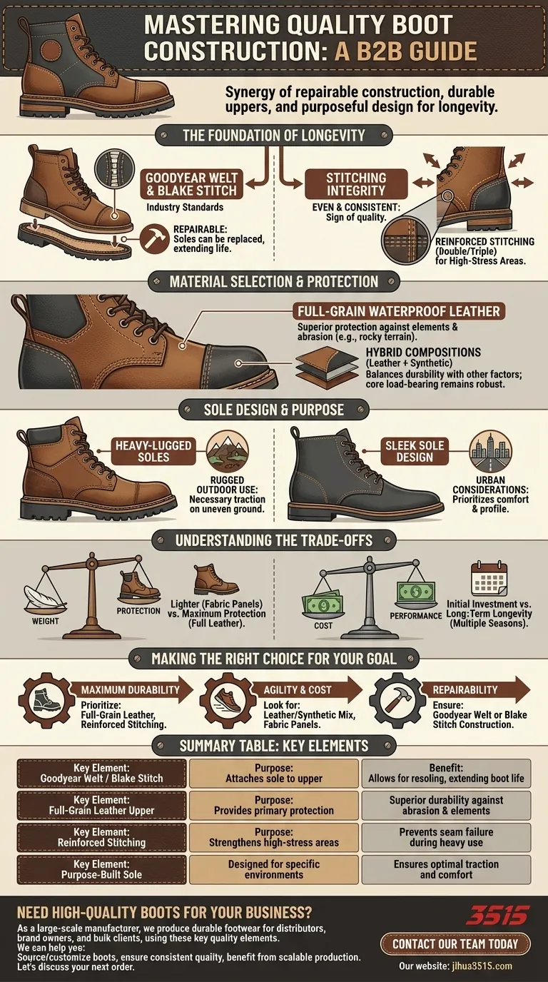 Quels sont les éléments clés de la construction de bottes de qualité ? Assurer la longévité et la performance Guide Visuel
