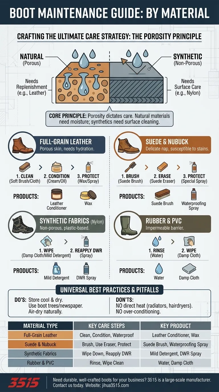 Comment entretenir différents matériaux de bottes ? Un guide pour le soin du cuir, du daim et des matières synthétiques Guide Visuel