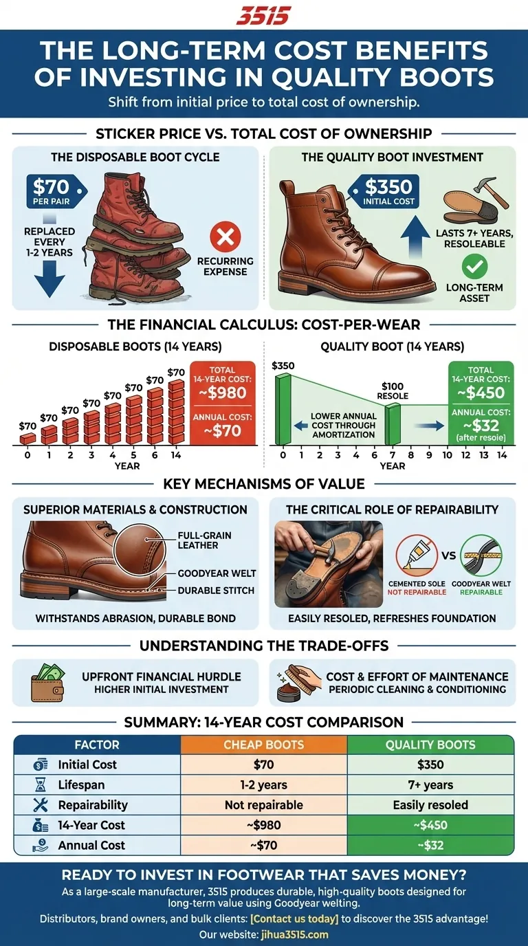 Quali sono i vantaggi economici a lungo termine dell'investire in stivali di qualità? Risparmia evitando il ciclo usa e getta Guida Visiva