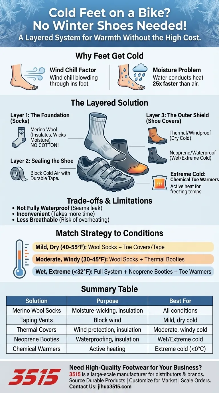Comment les cyclistes peuvent-ils protéger leurs pieds du froid sans acheter de chaussures d'hiver coûteuses ? Superposez pour la chaleur Guide Visuel