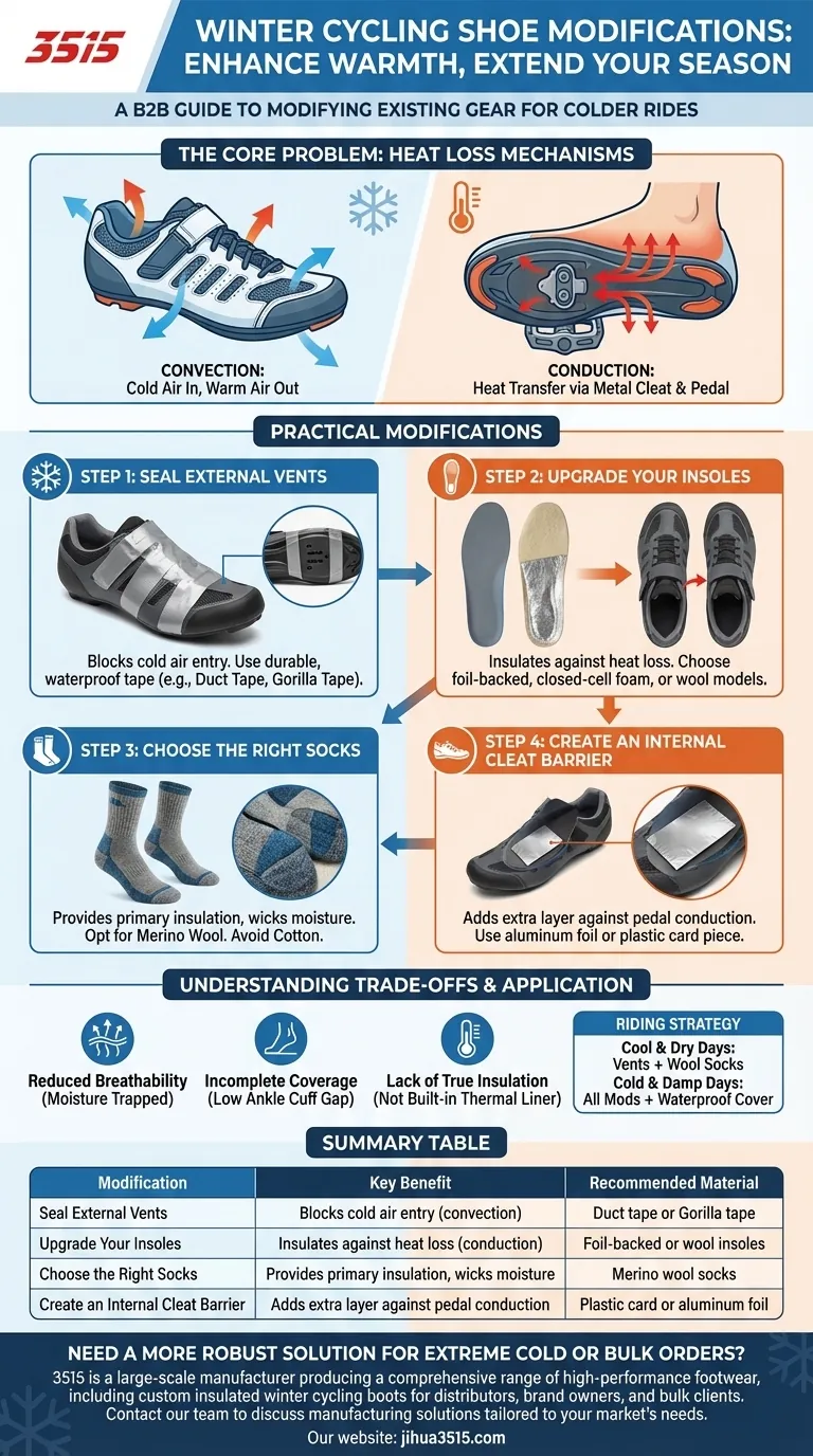 Comment les cyclistes peuvent-ils modifier leurs chaussures existantes pour une meilleure chaleur en hiver ? Prolongez votre saison de cyclisme avec des astuces simples de bricolage Guide Visuel