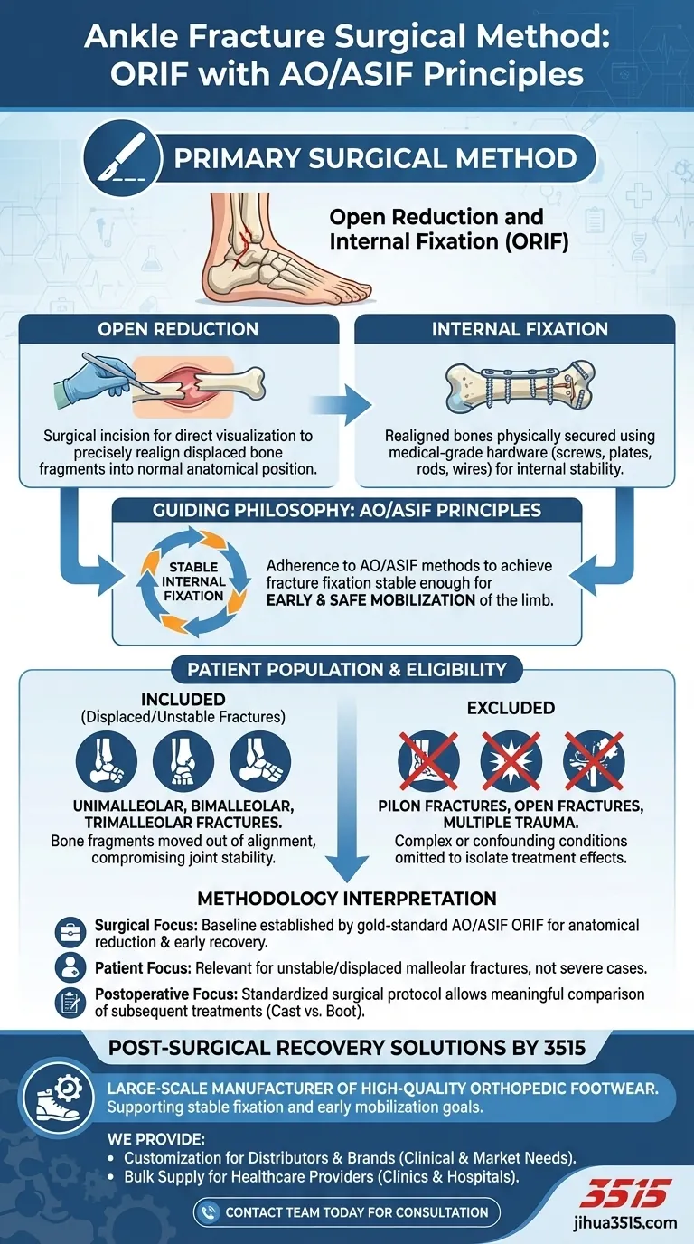 Quelle méthode chirurgicale a été utilisée pour les fractures de la cheville dans cette étude ? ORIF selon les principes AO/ASIF Guide Visuel