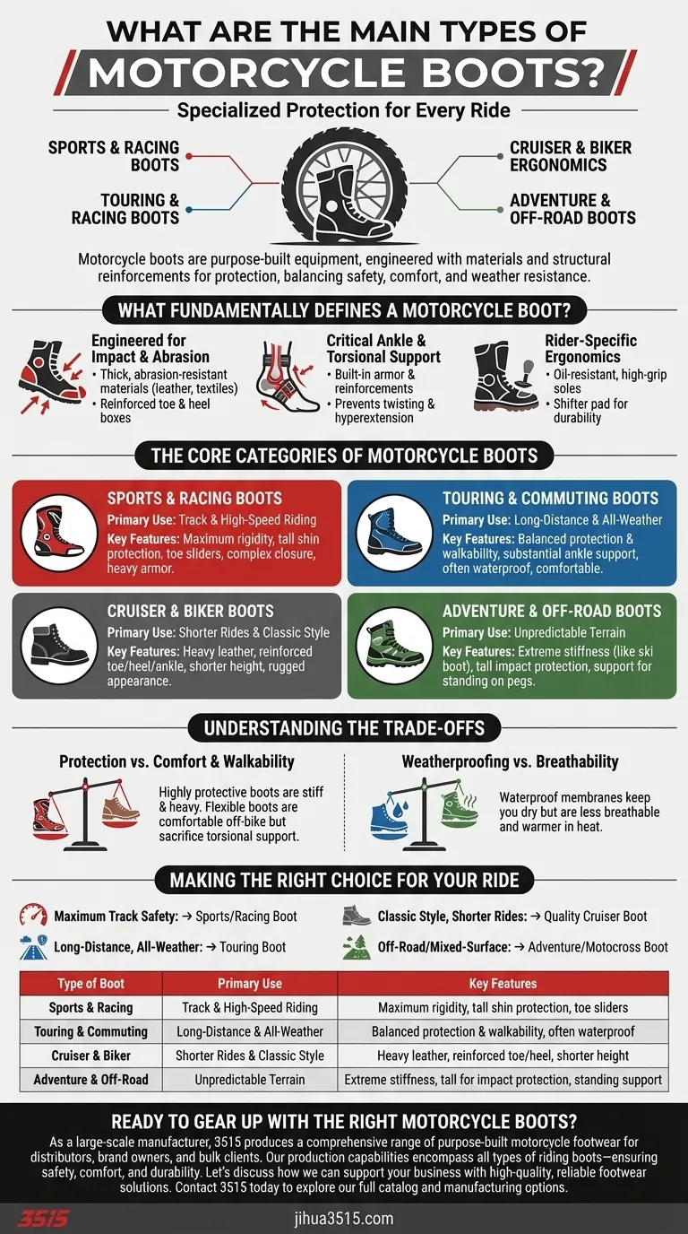 オートバイ用ブーツの主な種類は何ですか？ライディングに最適な保護機能を選びましょう ビジュアルガイド