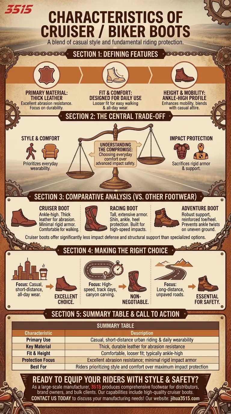 Quelles sont les caractéristiques des bottes de cruiser/motard ? Le style rencontre la protection essentielle pour la conduite. Guide Visuel