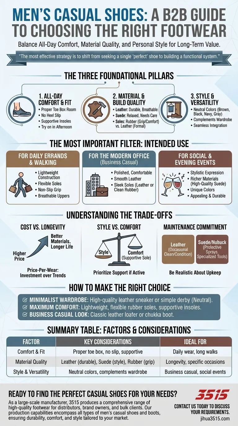남자가 캐주얼 신발을 선택할 때 고려해야 할 요소는 무엇인가요? 편안함, 스타일 및 내구성을 위한 가이드 시각적 가이드