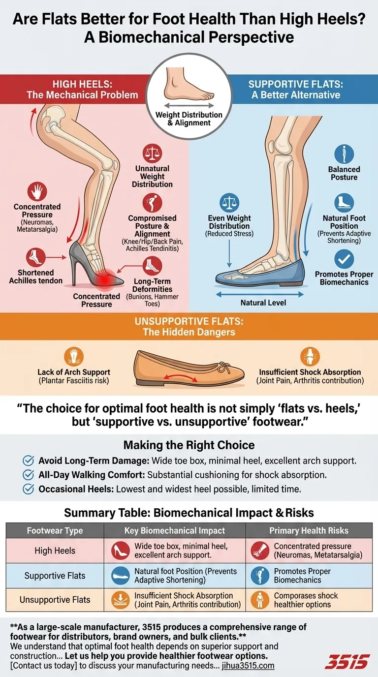 Les chaussures plates sont-elles meilleures pour la santé des pieds que les talons hauts ? Découvrez la vérité biomécanique. Guide Visuel