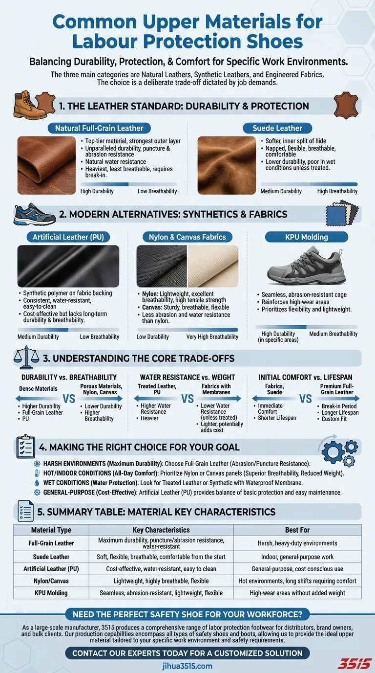 Quels sont les types courants de matériaux supérieurs pour les chaussures de protection du travail ? Choisissez le bon matériau pour votre environnement de travail Guide Visuel