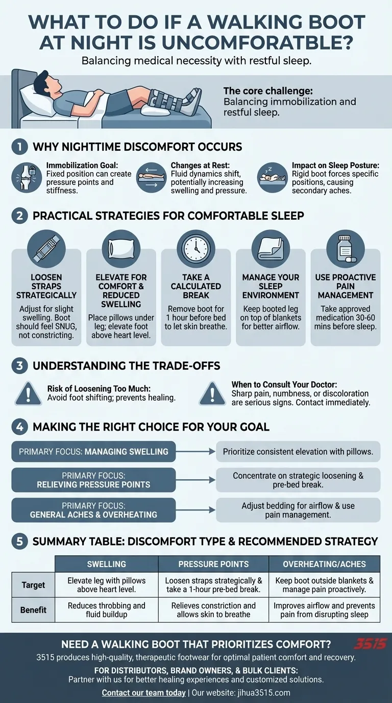 Que faire si le port d'une botte de marche la nuit est inconfortable ? Retrouvez un sommeil réparateur et favorisez la guérison Guide Visuel