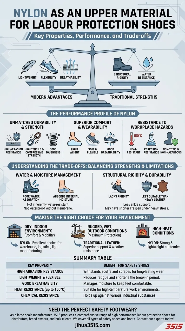 What are the key properties of nylon as an upper material for labour protection shoes? A Guide to Lightweight Durability Visual Guide