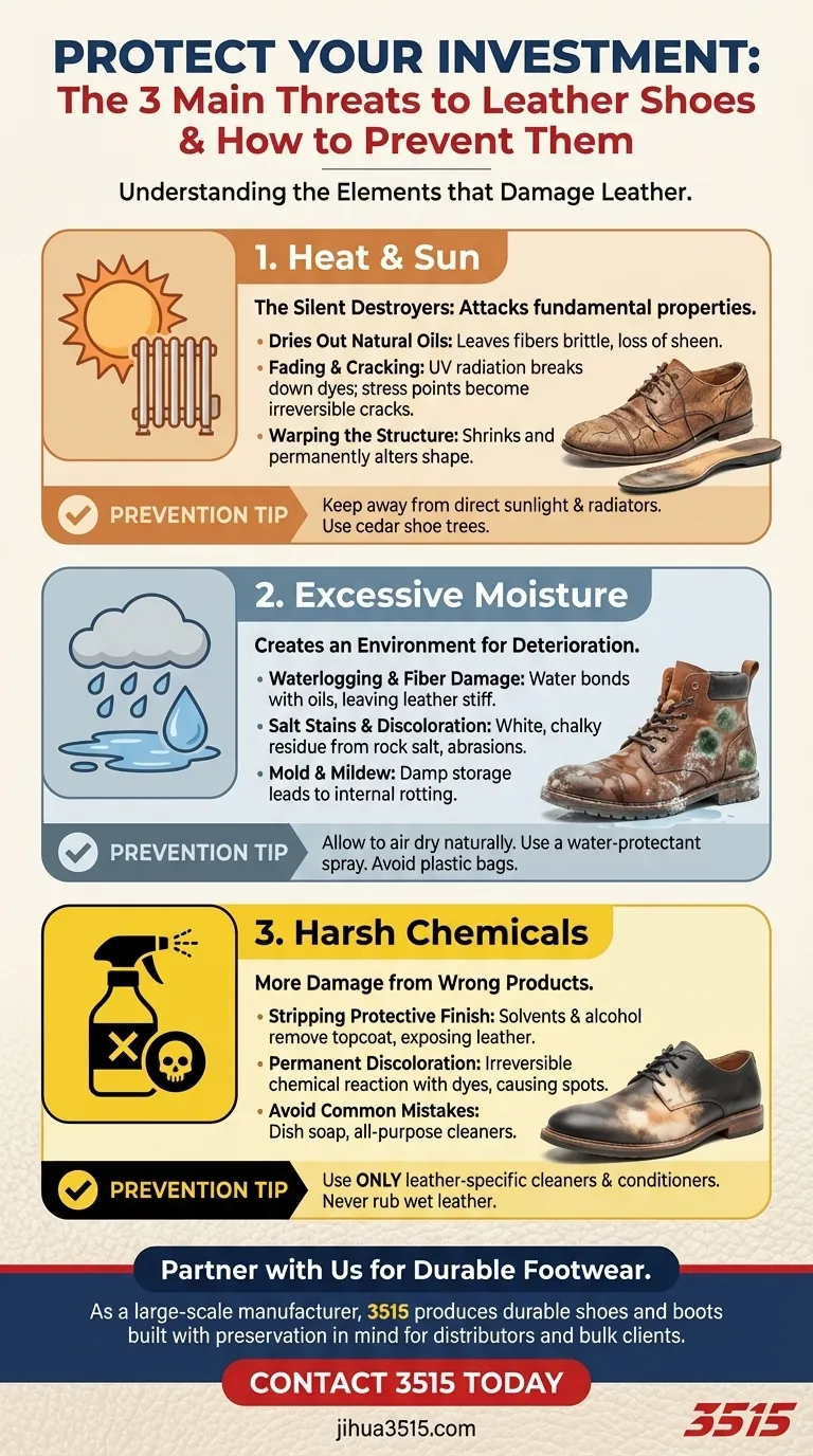 Quels sont les trois principaux éléments qui peuvent endommager les chaussures en cuir ? Protégez votre investissement Guide Visuel