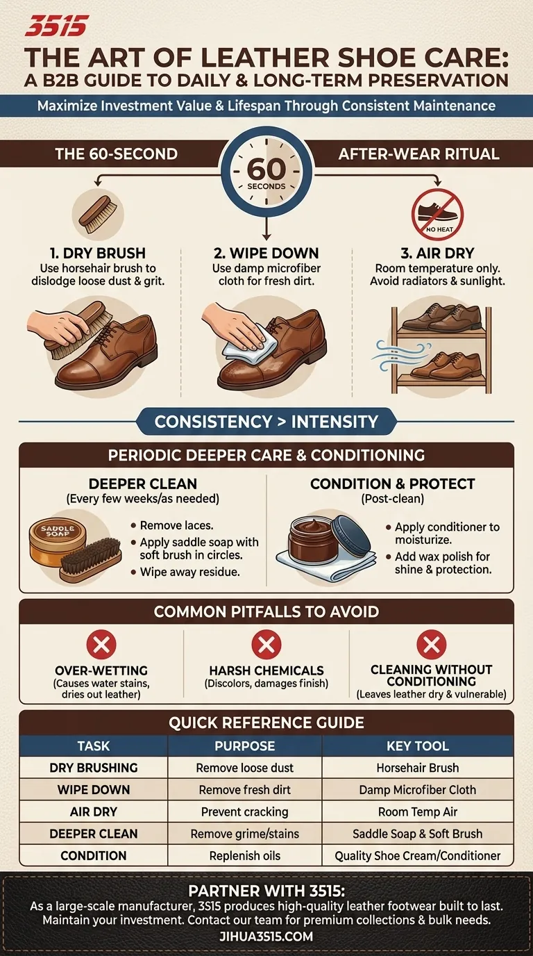 ¿Cómo se deben limpiar los zapatos de cuero después de cada uso? Un ritual diario de 60 segundos para la longevidad Guía Visual