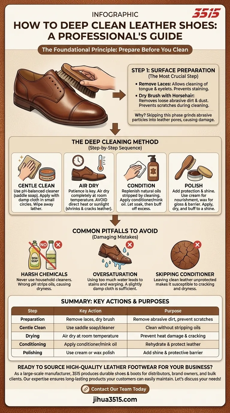 Quelle est la première étape pour nettoyer en profondeur les chaussures en cuir ? Maîtriser la préparation cruciale pour un nettoyage parfait Guide Visuel