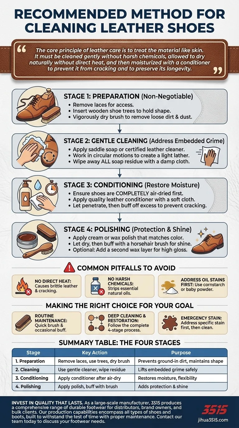 Quelle est la méthode recommandée pour nettoyer les chaussures en cuir ? Un guide en 4 étapes pour une qualité durable Guide Visuel