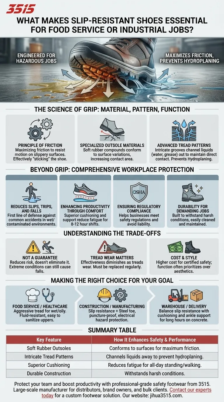 Qu'est-ce qui rend les chaussures antidérapantes essentielles pour les emplois dans la restauration ou l'industrie ? Prévenez les glissades et les chutes coûteuses Guide Visuel