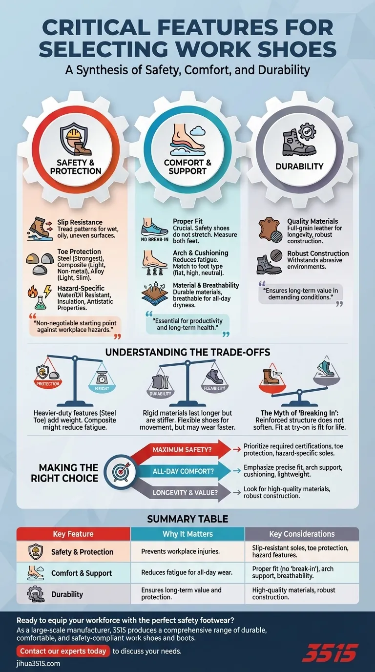 Quelles sont les caractéristiques essentielles à prendre en compte lors de la sélection de chaussures de travail ? Un guide sur la sécurité, le confort et la durabilité. Guide Visuel
