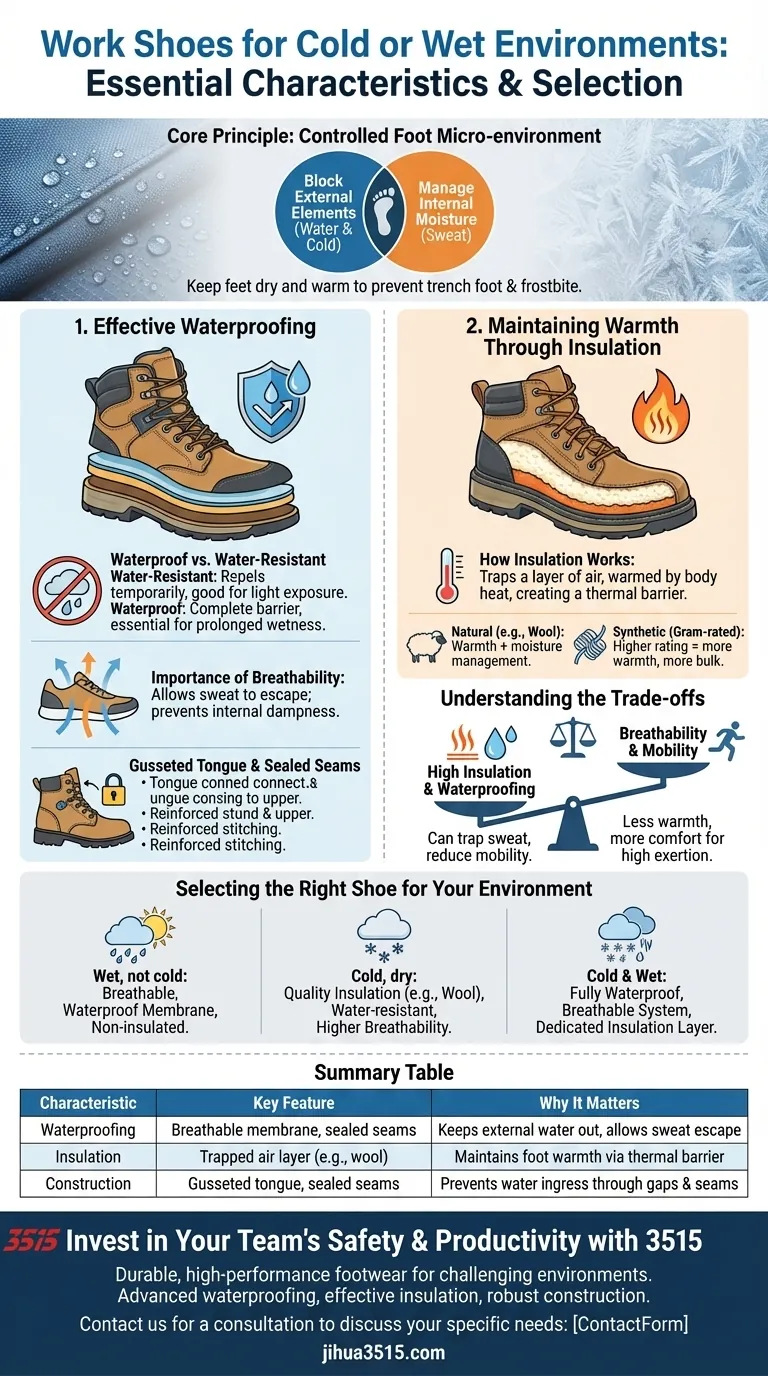 Quelles caractéristiques les chaussures de travail doivent-elles avoir pour les environnements froids ou humides ? Caractéristiques essentielles pour la sécurité et le confort Guide Visuel