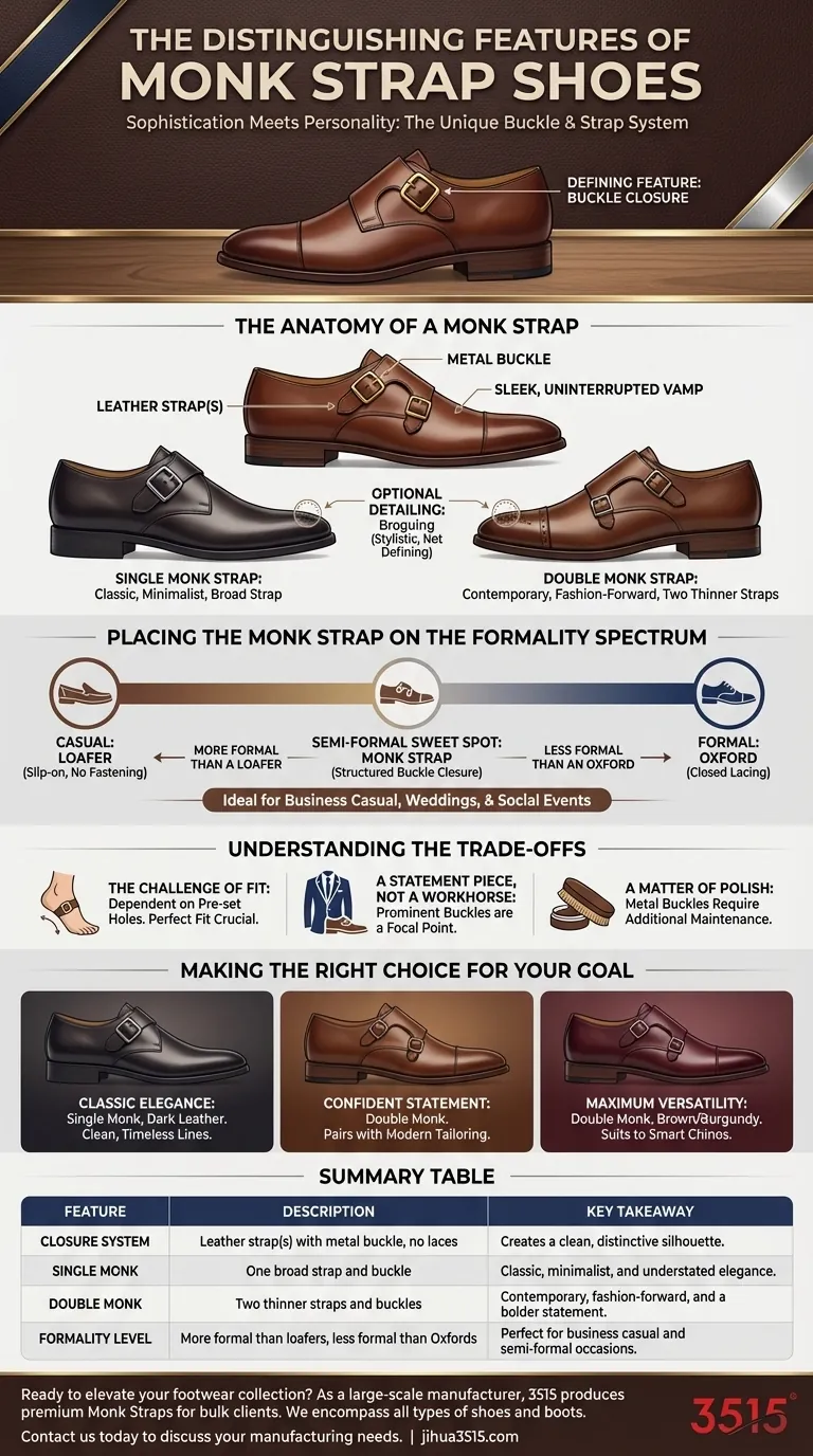 Quali sono le caratteristiche distintive delle scarpe Monk Strap? Una guida allo stile sofisticato Guida Visiva