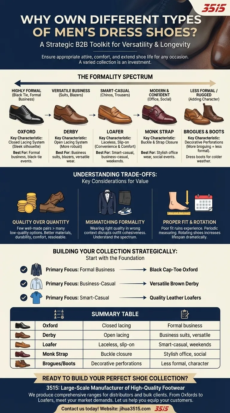 Por que é importante ter diferentes tipos de sapatos sociais masculinos? Um guia estratégico para versatilidade Guia Visual