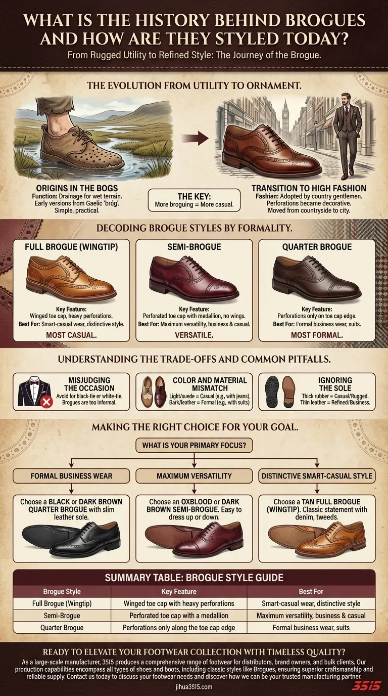 ¿Cuál es la historia detrás de los Brogues y cómo se combinan hoy en día? Una guía de calzado versátil Guía Visual