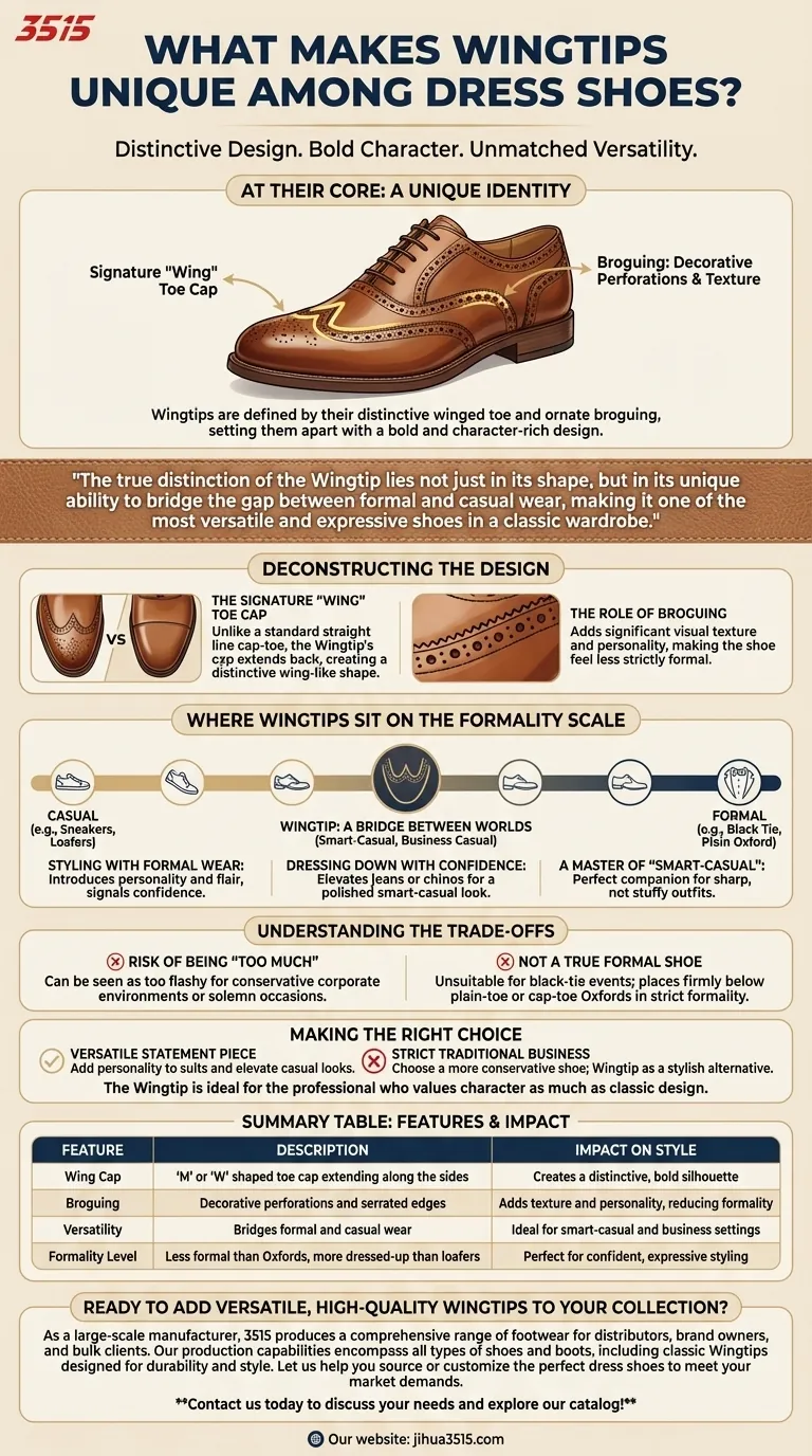Qu'est-ce qui rend les Wingtips uniques parmi les chaussures habillées ? Découvrez le mélange parfait de style et de polyvalence Guide Visuel