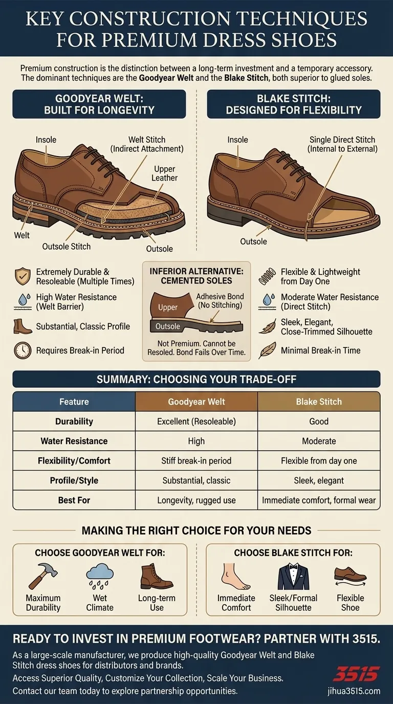 Quelles sont les techniques de construction clés pour les chaussures habillées haut de gamme ? Goodyear Welt contre Couture Blake Guide Visuel