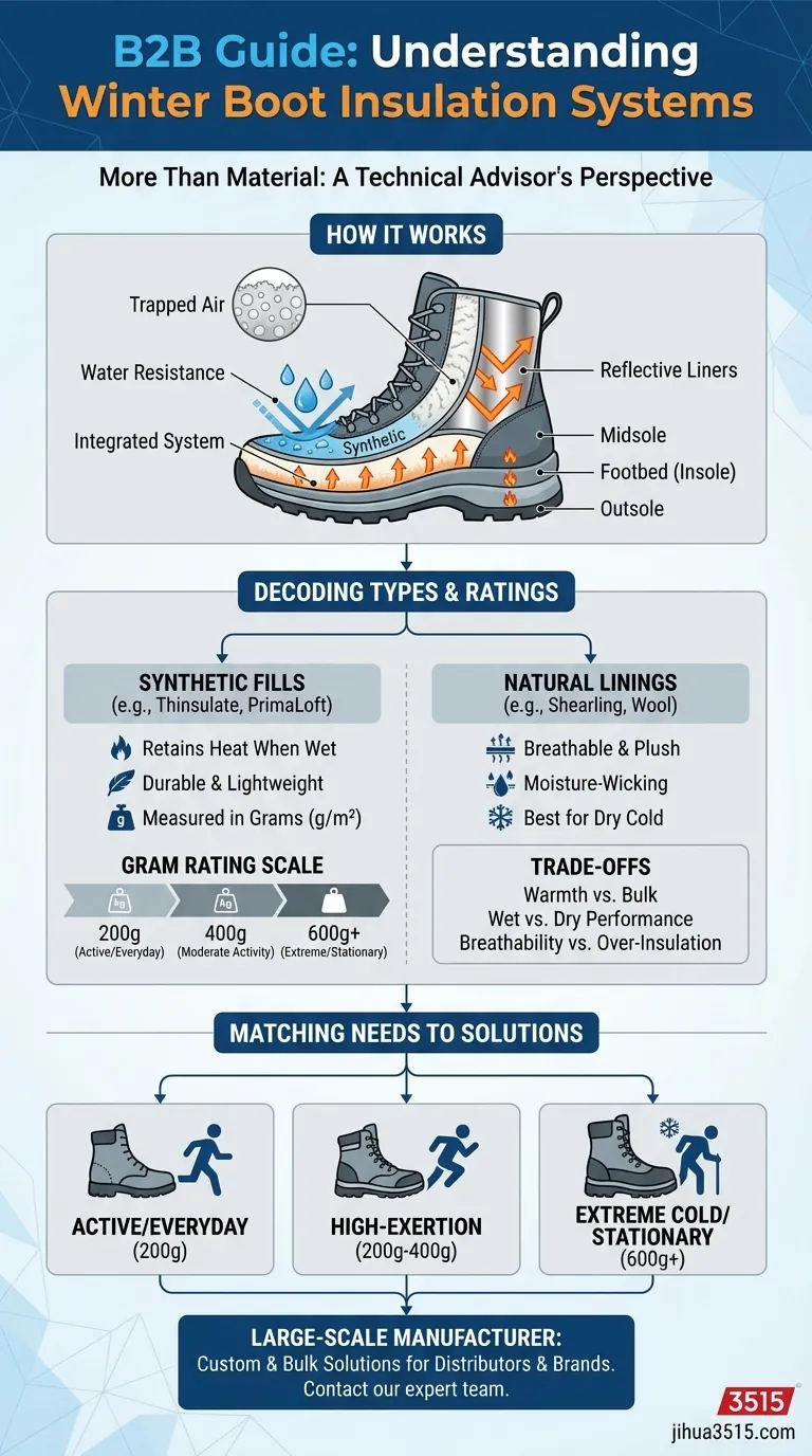 ¿Qué tipos de aislamiento se usan comúnmente en las botas de invierno? Una guía sobre Thinsulate, Shearling y más. Guía Visual