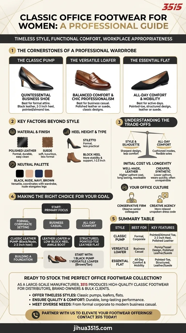 Quels sont les choix classiques de chaussures de bureau pour femmes ? Construisez une collection intemporelle et professionnelle Guide Visuel