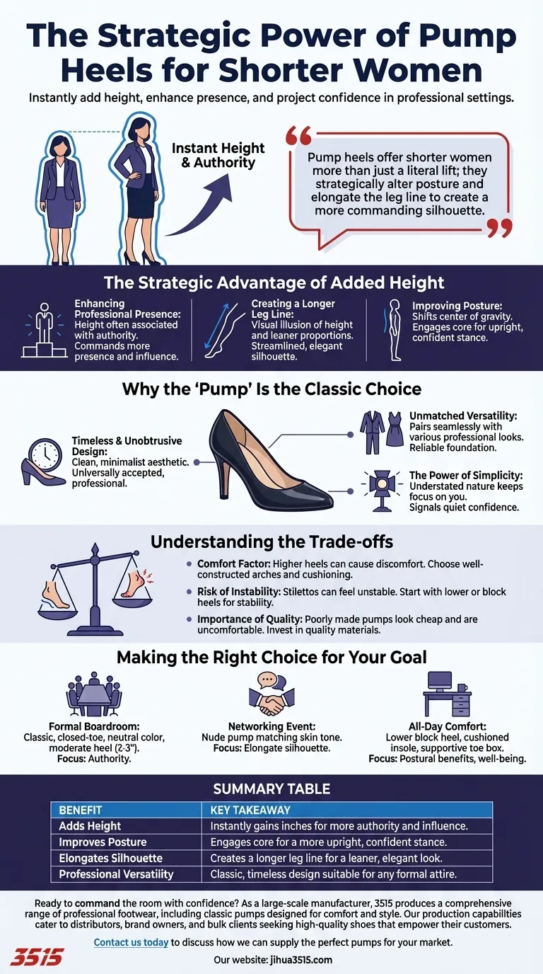 Quel est l'avantage de porter des escarpins pour les femmes de petite taille ? Renforcez votre présence professionnelle et votre stature Guide Visuel