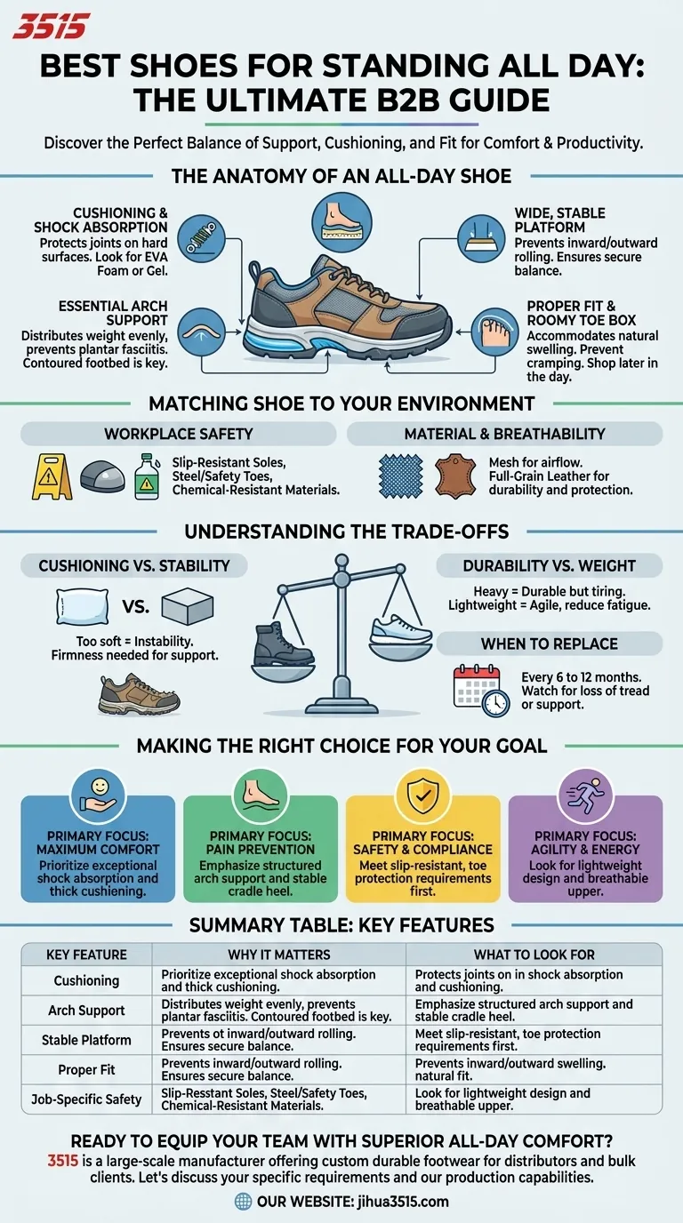 하루 종일 서서 일할 때 가장 좋은 신발은 무엇인가요? 하루 종일 편안함을 위한 완벽한 핏을 찾아보세요. 시각적 가이드
