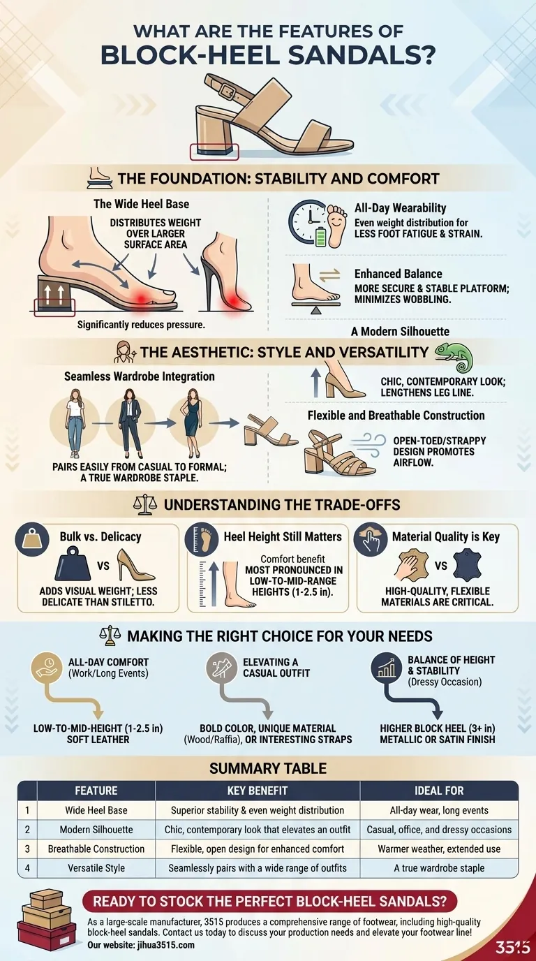 Quelles sont les caractéristiques des sandales à talon bloc ? Découvrez le mélange parfait de style et de stabilité Guide Visuel