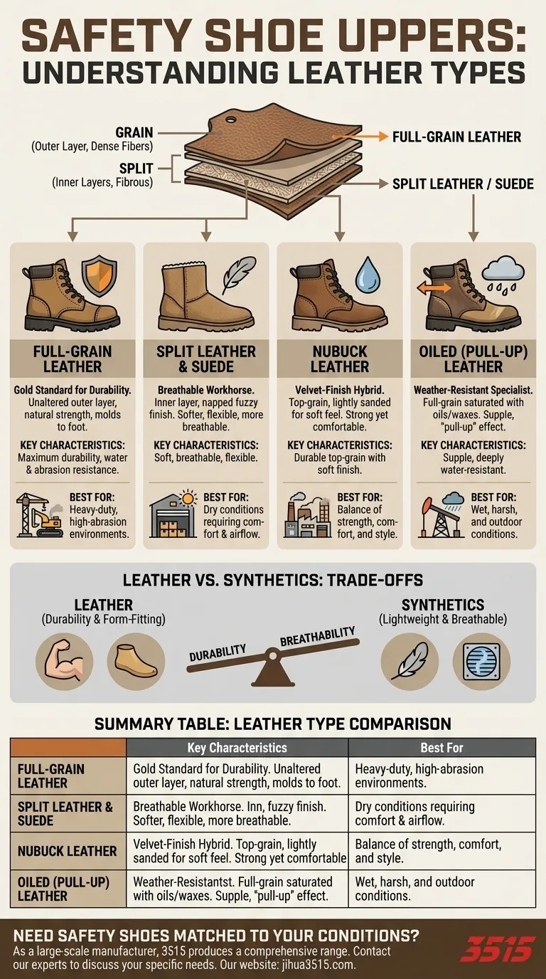 Quels sont les différents types de cuir utilisés pour les tiges de chaussures de sécurité ? Choisissez le bon matériau pour votre travail Guide Visuel